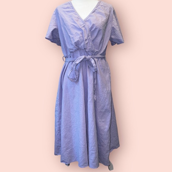 Dresses & Skirts - (Small) Cotton Violet Tied Short Sleeve Maxi Dress